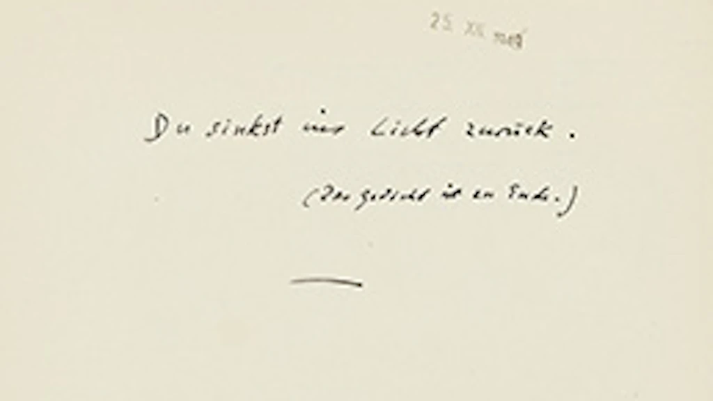 Ein weisses Blatt mit dem Satz: «Du sinkst ins Licht zurück»