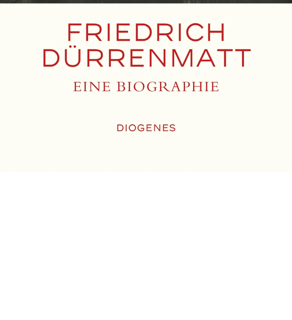 Foto von Friedrich Dürrenmatt mit Kakadu mit Autor und Titel des Buches.