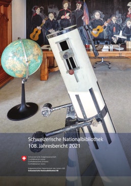 Das Titelblatt des Jahresberichts 2021 der Schweizerischen Nationalbibliothek zeigt Friedrich Dürrenmatts Büro im Centre Dürrenmatt Neuchâtel.