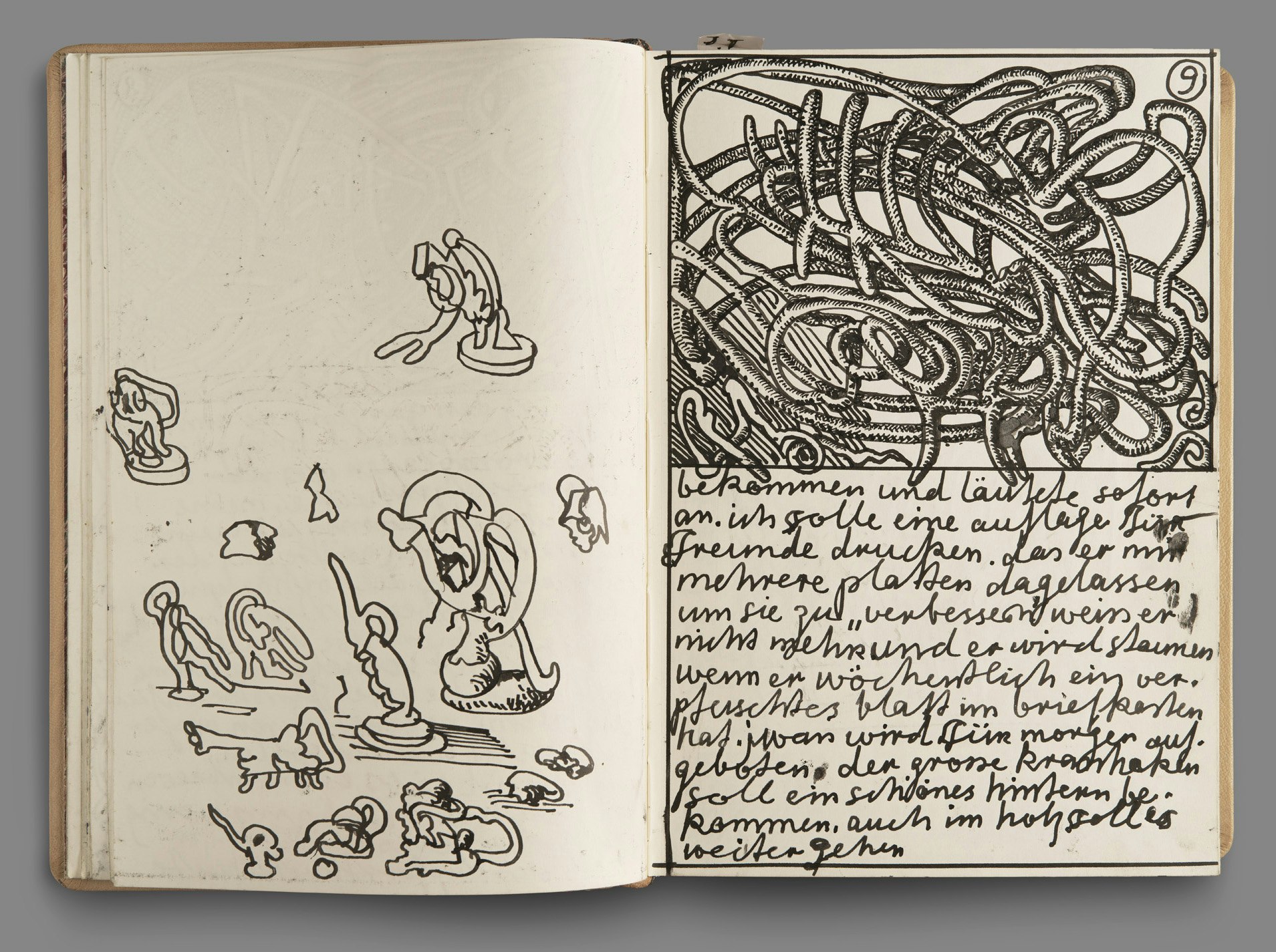 Eine Doppelseite aus dem Tagebuch «Das Buch ist so schön feiern die Steinmetze» von Bernhard Luginbühl, 1988.