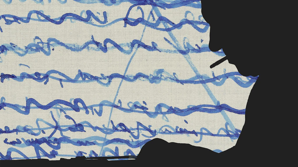 Page raturée d’un manuscrit de Moravagine et portrait de Cendrars écrivant sur sa machine