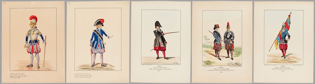 The five images show the evolution of the uniform for a sergeant major, as described in the article.