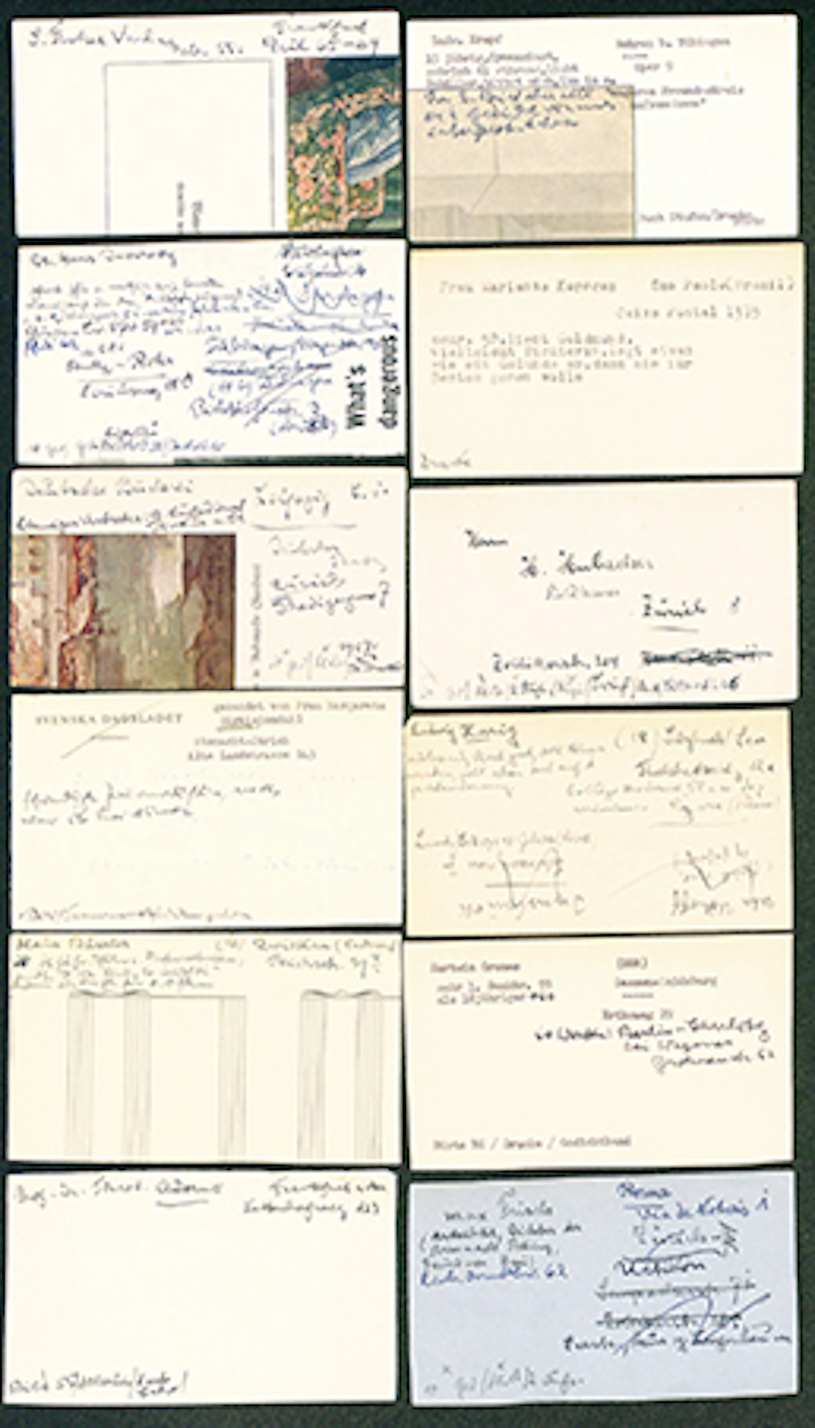 Douze cartes autographes et dactylographiées, avec les adresses des correspondants d’Hermann Hesse.