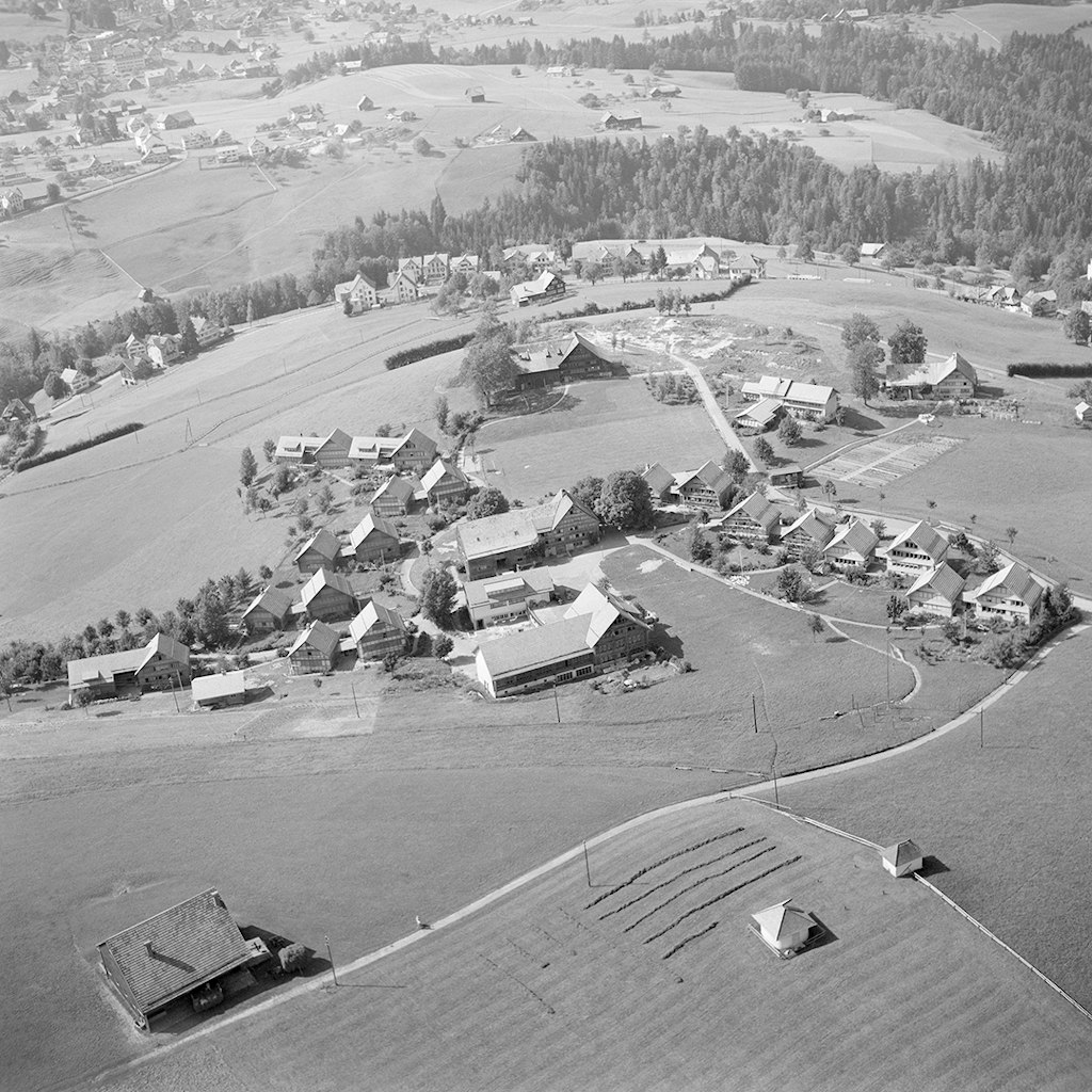 Trogen e il Villaggio dei bambini Pestalozzi, veduta aerea (foto: Hugo Kopp, 1950 circa).
