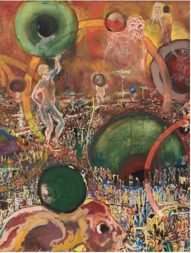 Friedrich Dürrenmatt: Die Welt der Atlasse, Gouache, 1978 (Ausschnitt)